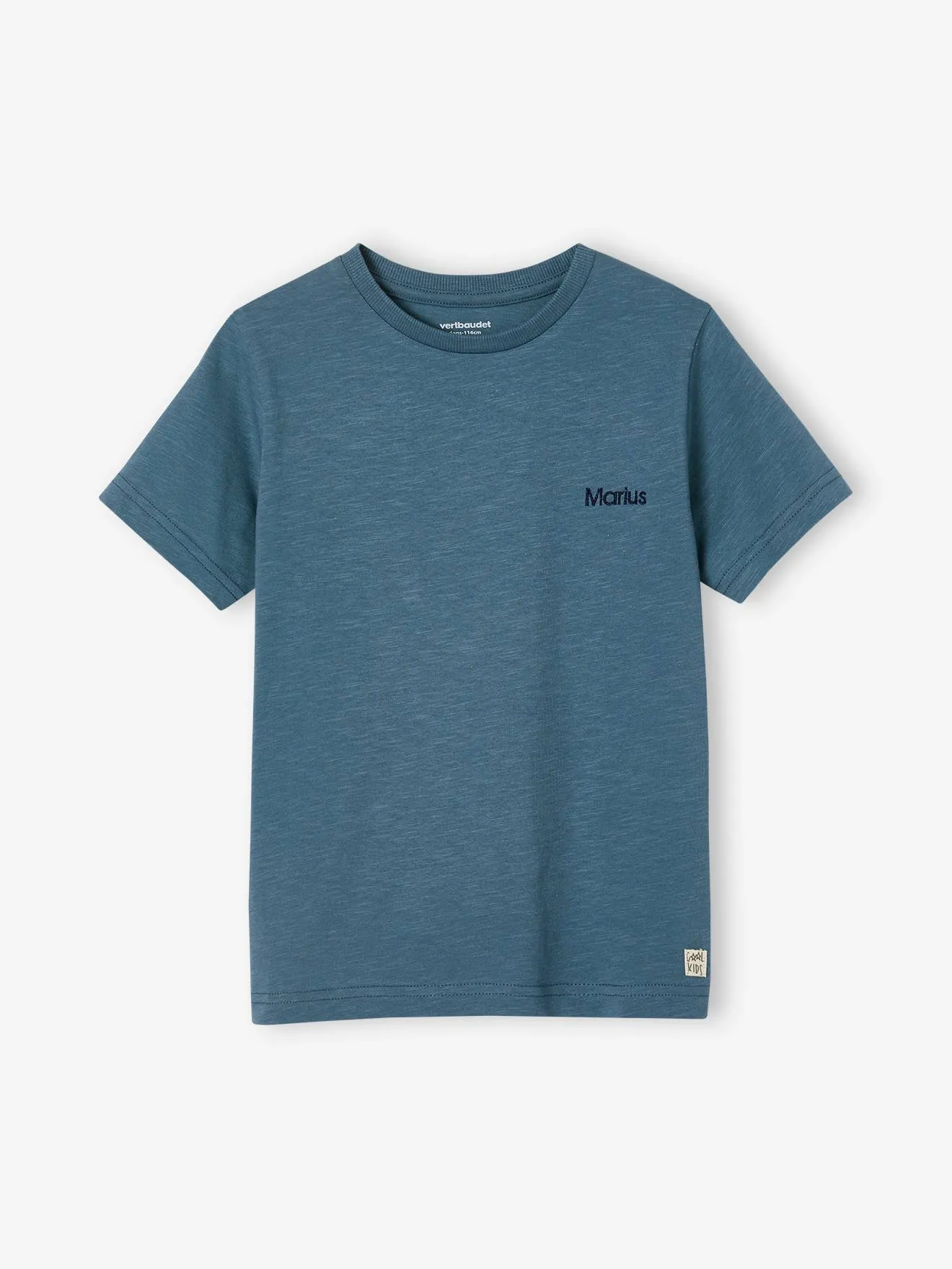 VERTBAUDET  PERSONALISEERBARE GEKLEURD JONGENSSHIRT MET KORTE MOUWEN  BLAUW
